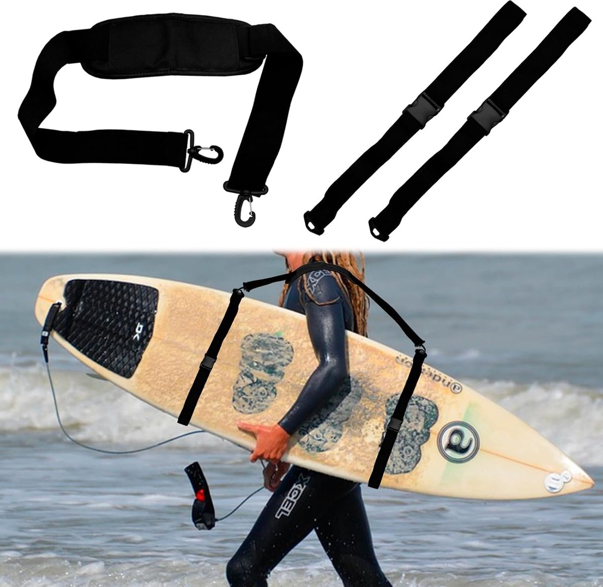 SnelShoppen - Surfboard Carry Strap - Verstelbare Schouderband voor SUP, Surfboard, Paddle Board, Kayak - Versterkte Upgrade, Ideaal voor Peddelen en