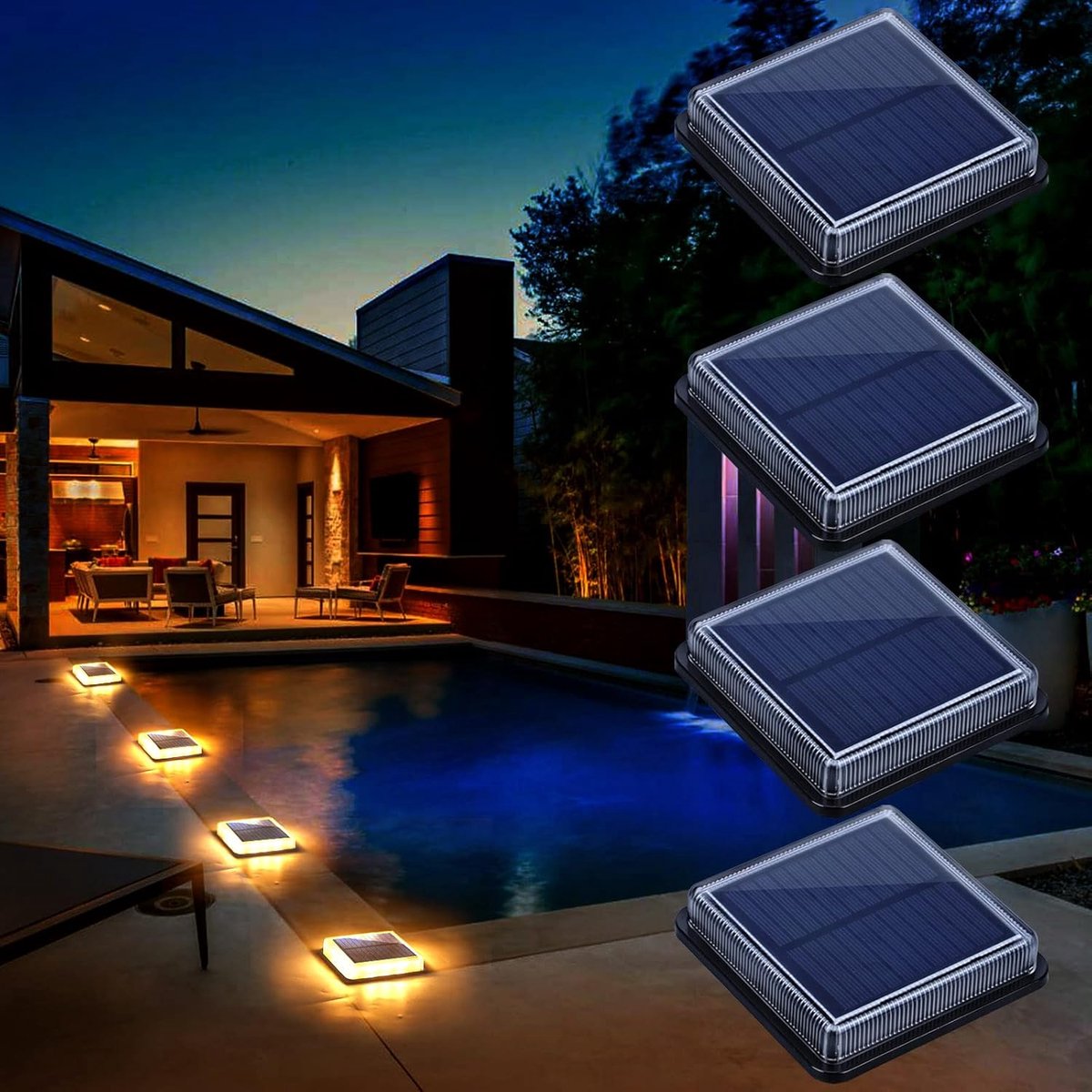 SnelShoppen - Solar Tuinverlichting LED Buitenlampen, 4 Stuks IP68 Waterdichte Solar Deck Lichten, Staplampen en Padverlichting voor Tuin, Oprit en Te