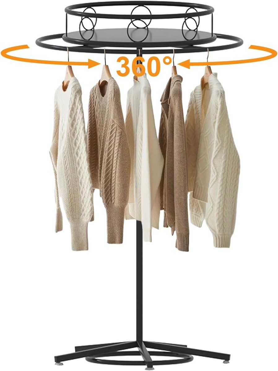 SnelShoppen - Verstelbare Metal Round Rotating Clothes Stand, Multifunctionele Vrijstaande Kledinghanger, 110-160 cm Hoogte, Voor Winkel en Thuisgebru