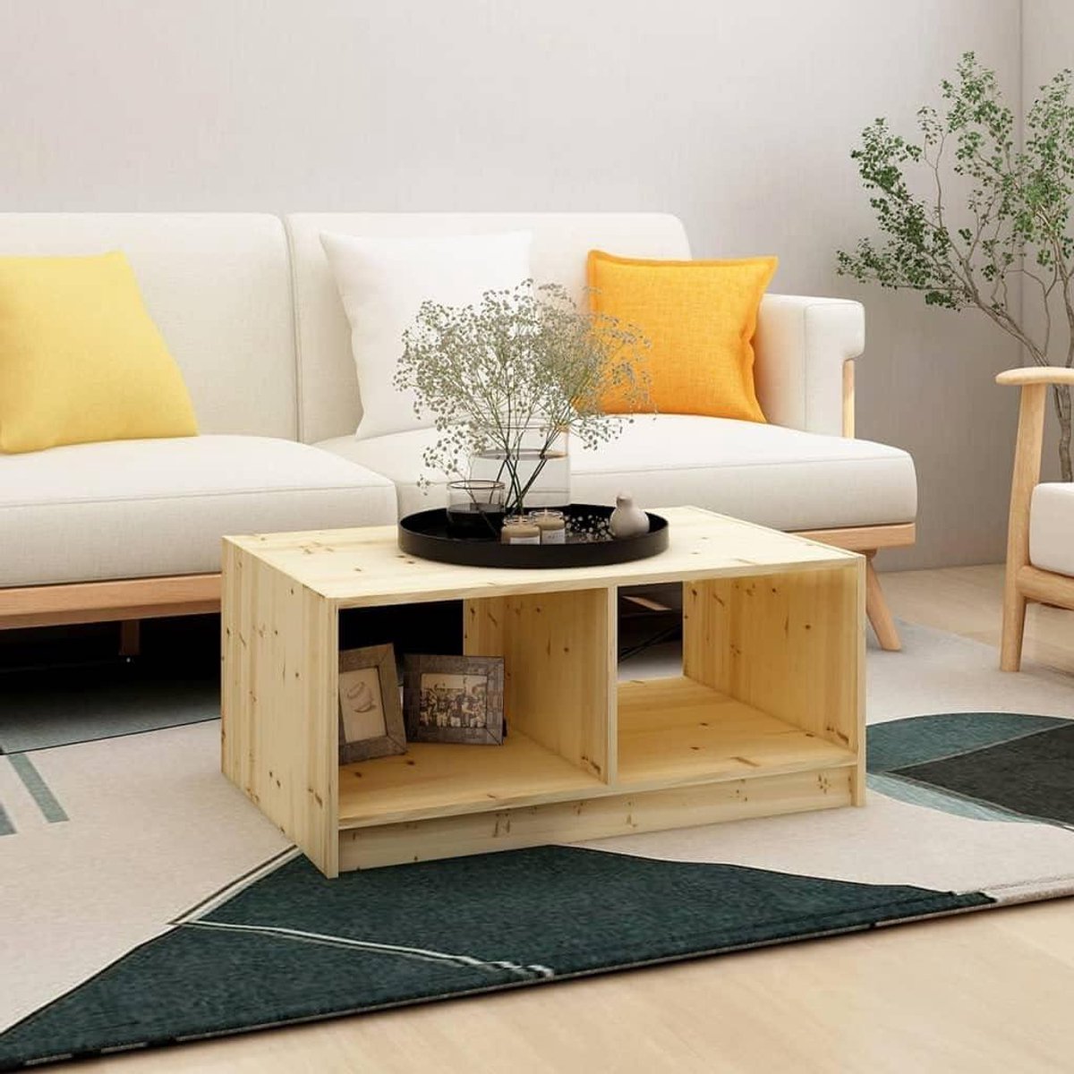 Salontafel - Bijzettafel Koffietafel - Woonkamer Decoratie - Massief Firwood - 75x50x33.5 cm - Houtkleur