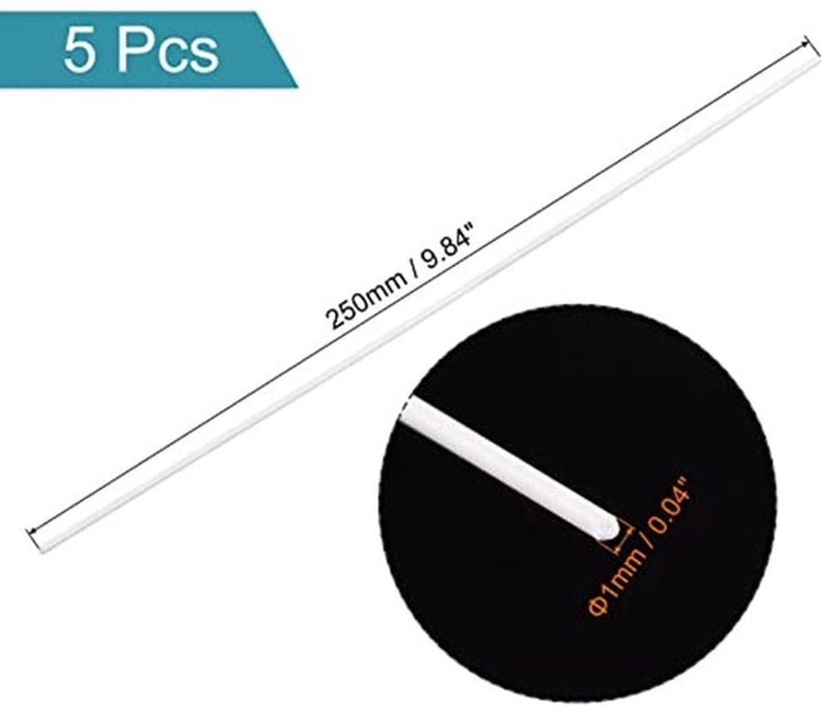 Verpakking van 5 ABS kunststof staven ronde solide witte bar 1mm x 250mm voor DIY modelmateriaal, architectuurmodelbouw, DIY zandtafel