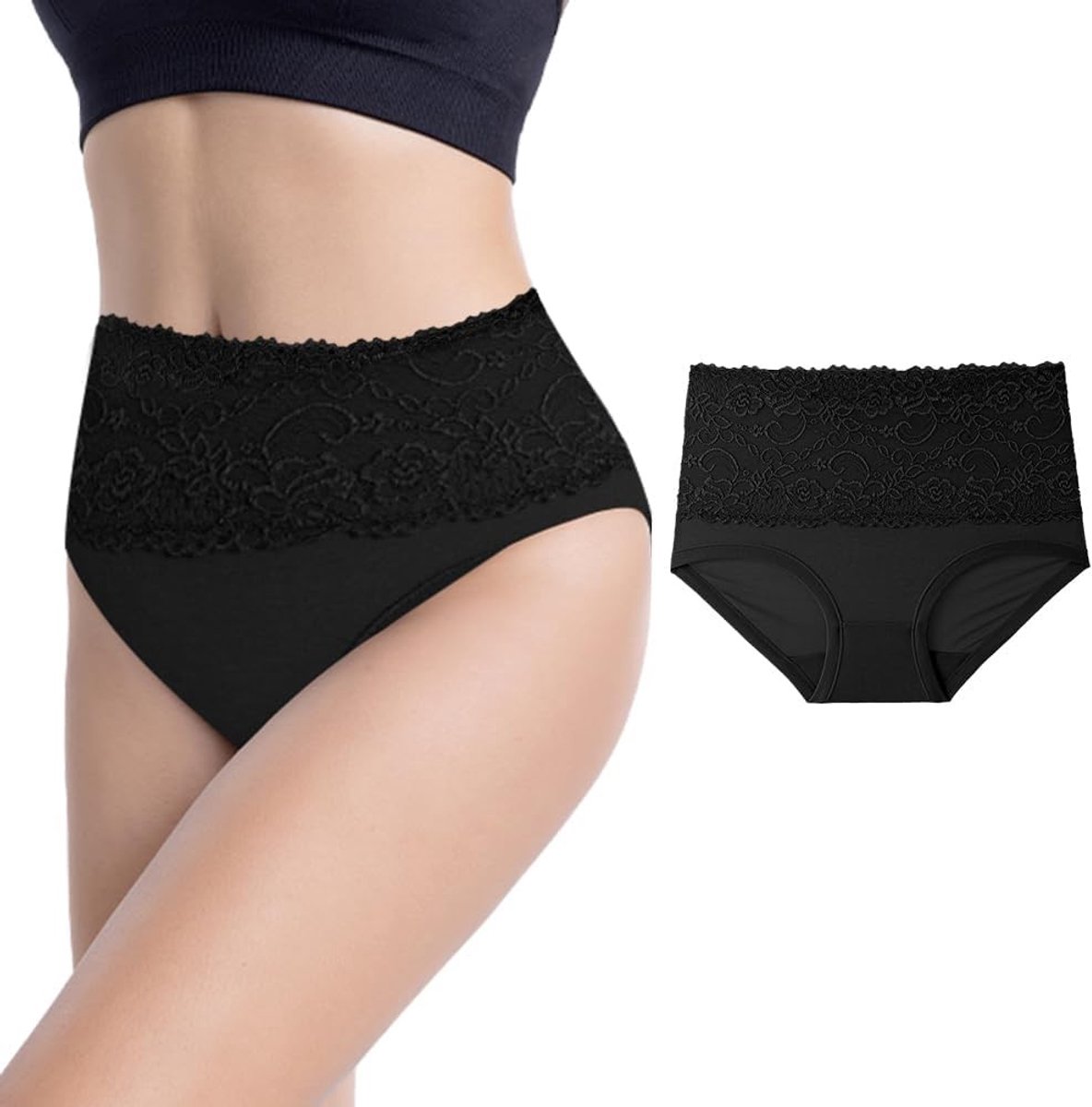 Hoogwaardige Heren Hoge Taille Slipjes van Microfiber met Kant, Zacht en Ademend, Zwart (M) - Comfortabele Ondergoed voor Elke Dag