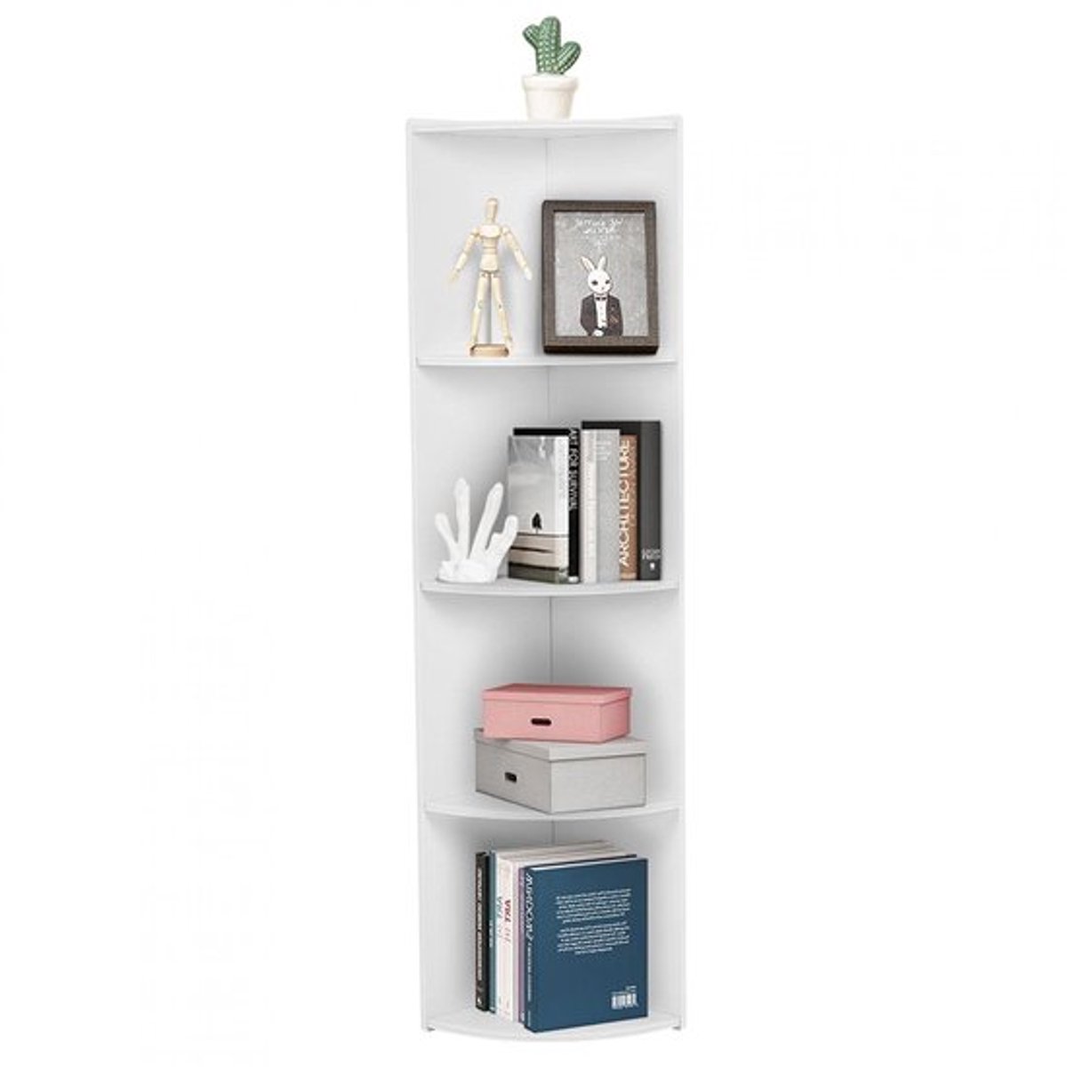 Hoekplank, 4-laags display boekenplank, wit opbergrek, boekenkast, organizer, douchecaddy, hoekplank, badkamerrek, keukenopbergeenheid voor thuis, woonkamer
