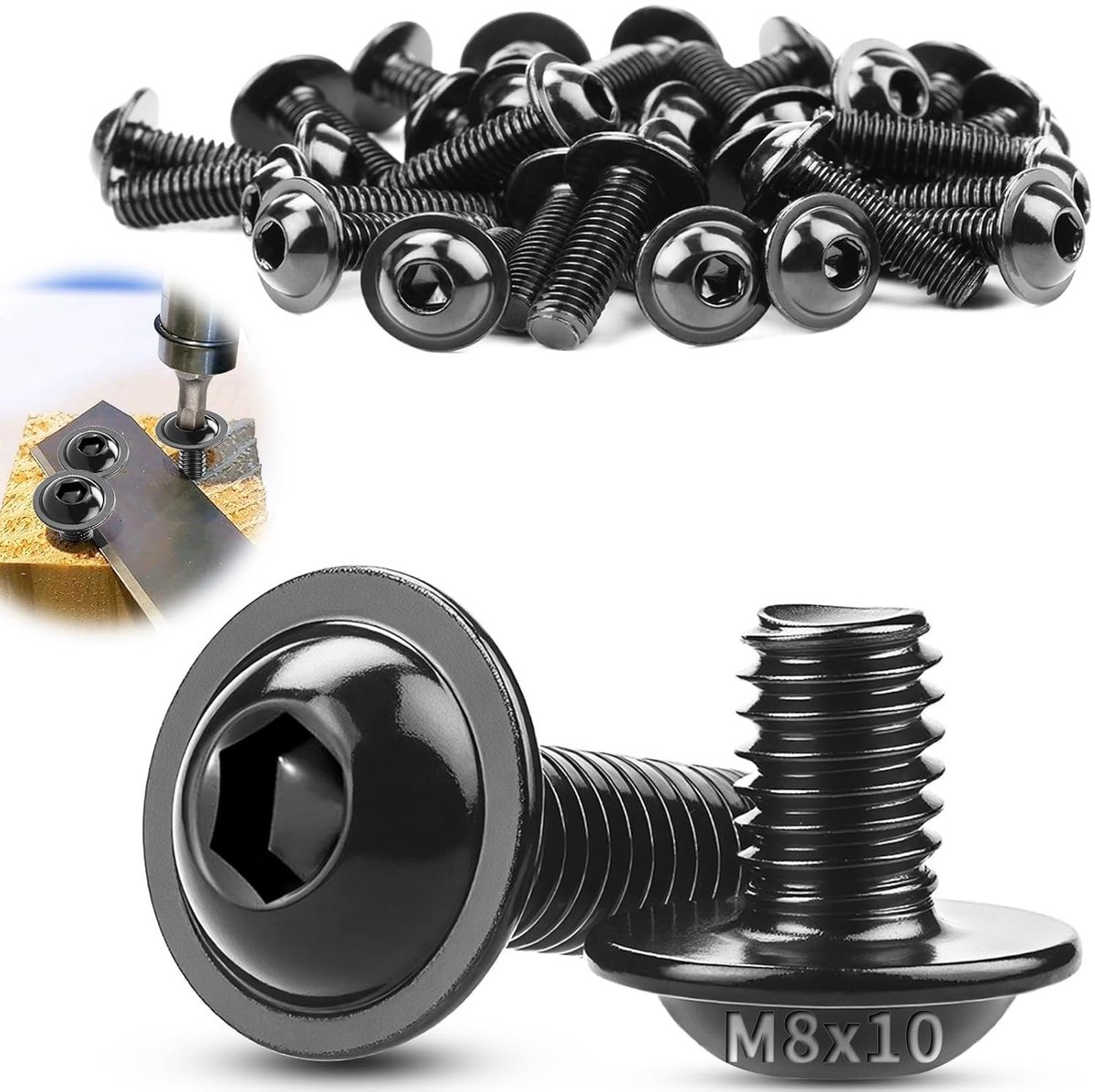 Set van 25 M8 x 10 mm RVS Zeskantflensbouten, ISO 7380-2, Platte Kop, Volledige Draad, Duurzaam en Corrosiebestendig