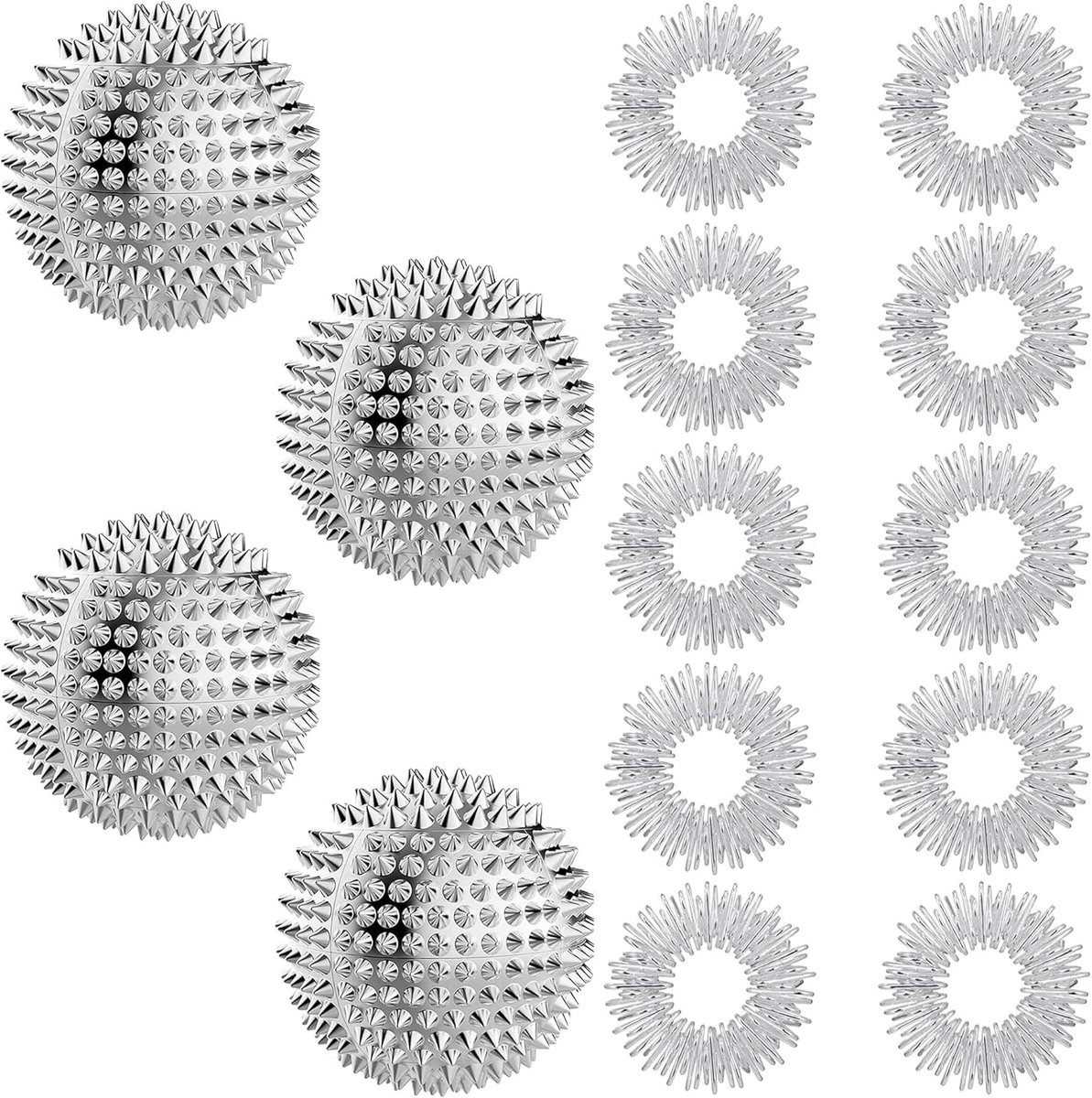 12-delige set acupressuurringen en massageballen voor stressvermindering, ontspanning en focus verbeteren