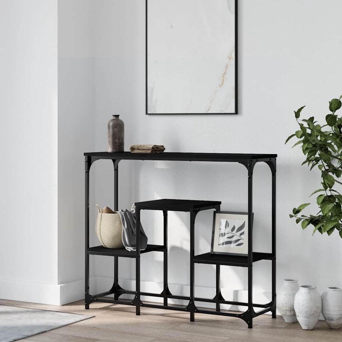 Consoletafel - Bijzettafel Haltafel - Decoratie Presenteren - Stalen Frame - 895 x 28 x 76 cm - Zwart