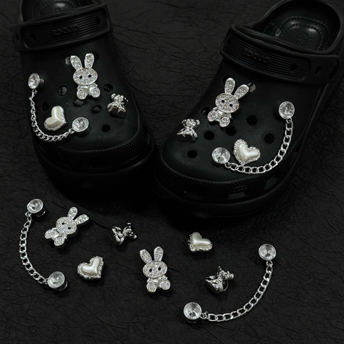 Schoenaccessoires-geschikt voor crocs charms- geschikt voor crocs pins- geschikt voor crocs Accessoires- geschikt voor Crocs Jibbitz-CJ-439 Ketting Hertje Zilverdiamantbeerkonijn