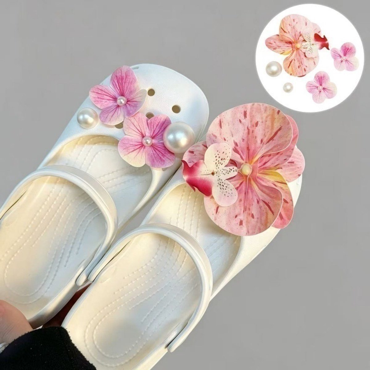 Schoenaccessoires-geschikt voor crocs charms- geschikt voor crocs pins- geschikt voor crocs Accessoires- geschikt voor Crocs Jibbitz-SZ-107 Sakebloom Orchid Pearl