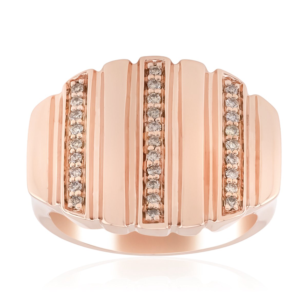 Cavill - Roségoud Vergulde Zilveren Ring - 29 I1 Argyle Rose Diamanten 0,162 ct - Brede Schoolstijl Ring - Luxe Pavé Zetting - Dames Sieraad