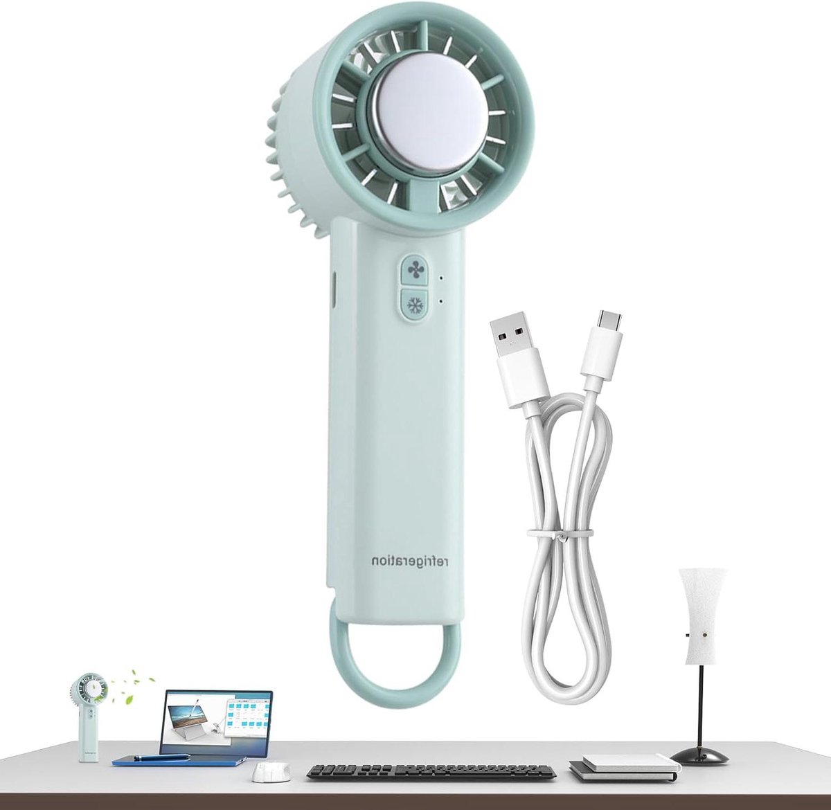 Draagbare Ventilator - Persoonlijke Koeler - Persoonlijke Verkoeling - 3 Snelheden - 16.5 cm - Lichtgroen