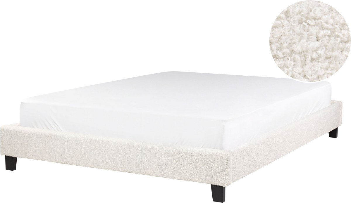 Beliani ROANNE - Tweepersoonsbed - Lichtbeige - 140 x 200 cm - Bouclé