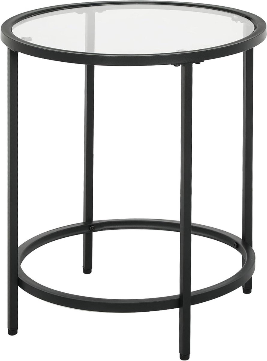 Ronde bijzettafel - Koffie tafel - Woonkamer inrichting - Glazen tafelblad - 48 x 54.5 cm - Zwart