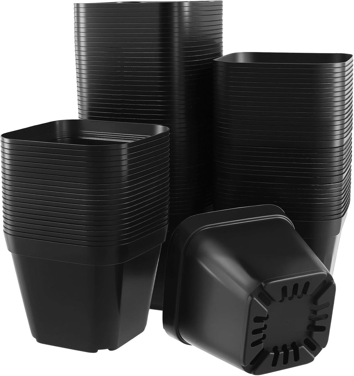 100 Stuks 10 cm Plant Potjes voor Zaailingen, Stekken en Verplanten - Zwarte Plastic Kweekpotten, 10 x 7 x 8 cm