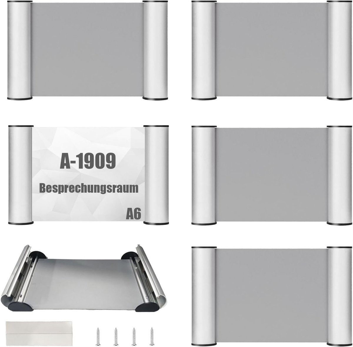 Kantoordeurbord A6, 5 stuks, 14,8 x 10,5 cm, deurbordjes met aluminium frame, klapmechanisme, ideaal voor bibliotheken en kantoorruimtes, vervangbare inhoud en duidelijke communicatie