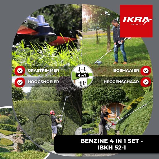 IKRA multitool IBKH 52-1 4-in-1: bosmaaier, grastrimmer, heggenschaar en hoogsnoeier — afbeelding 3