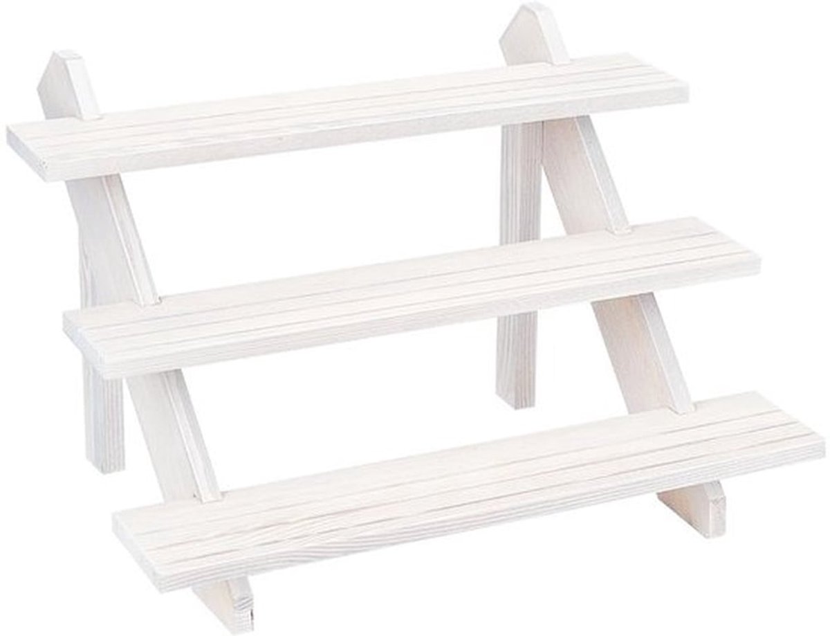 3-laags retail display riser voor oorbellen, witte oorbel ringhouder afneembaar onbewerkt hout retail sieraden kaart display standaard met groef voor handgemaakte sieraden opslag display
