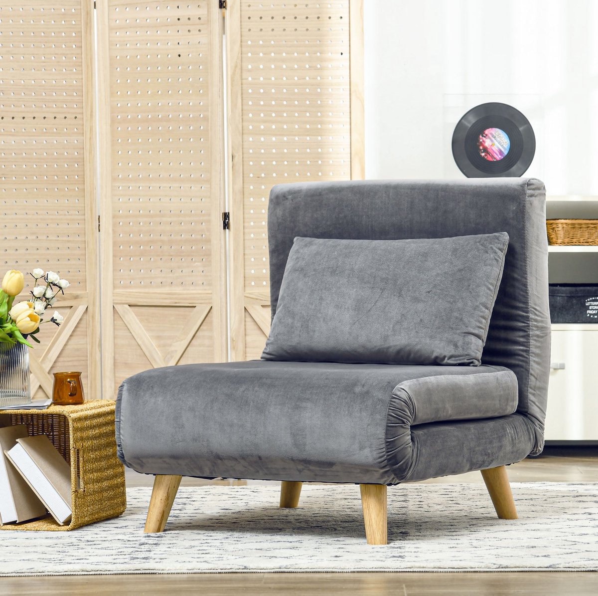 FloraGrace Fauteuil - Verstelbare Slaapfauteuil Met Kussen - Van Zitplek Naar Logeerbed - Voor Woonkamer En Logeerkamer - Fluweel - Grijs