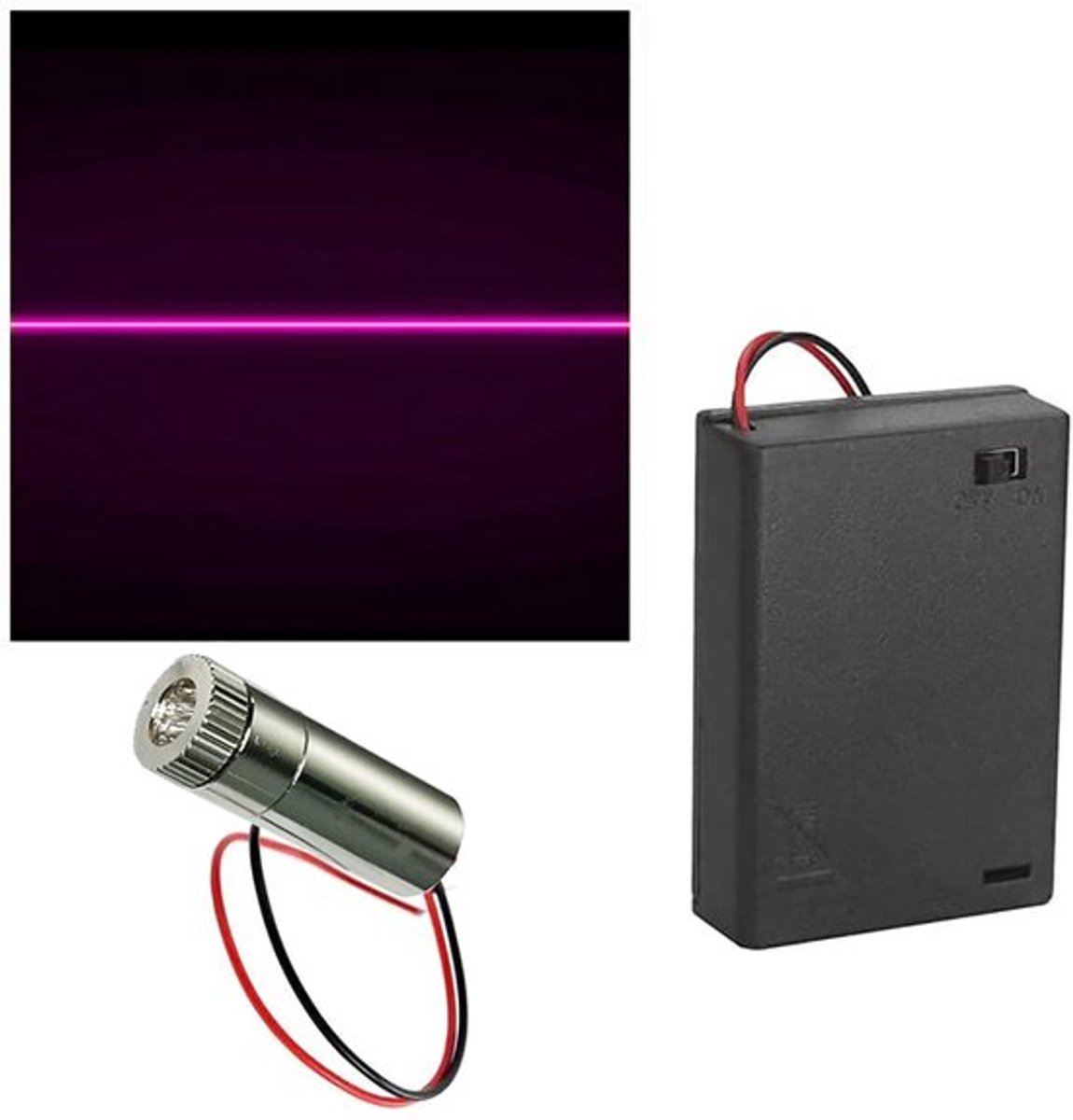 1 STUKS 405nm 3-5V paarse laserlijnmodulediode met driver, kunststof lens + 1 STUKS AA-batterijhouders (lichtbronvorm: lijn)