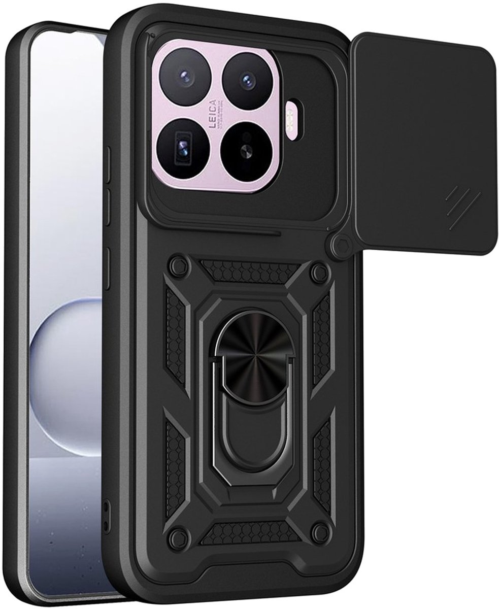 MobyDefend Hoesje - Geschikt voor Xiaomi 17T - Pantsercase Met Draaibare Ring - Zwart
