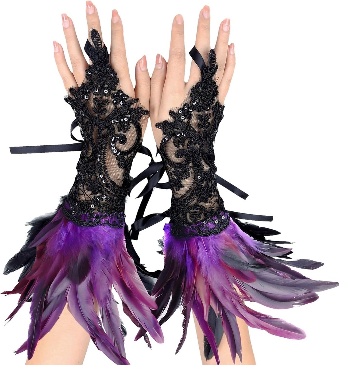 Feather Cuffs en Armbanden van Veren voor Halloween, Carnaval en Gothic Feestjes - Decoratieve Veren Mouwen