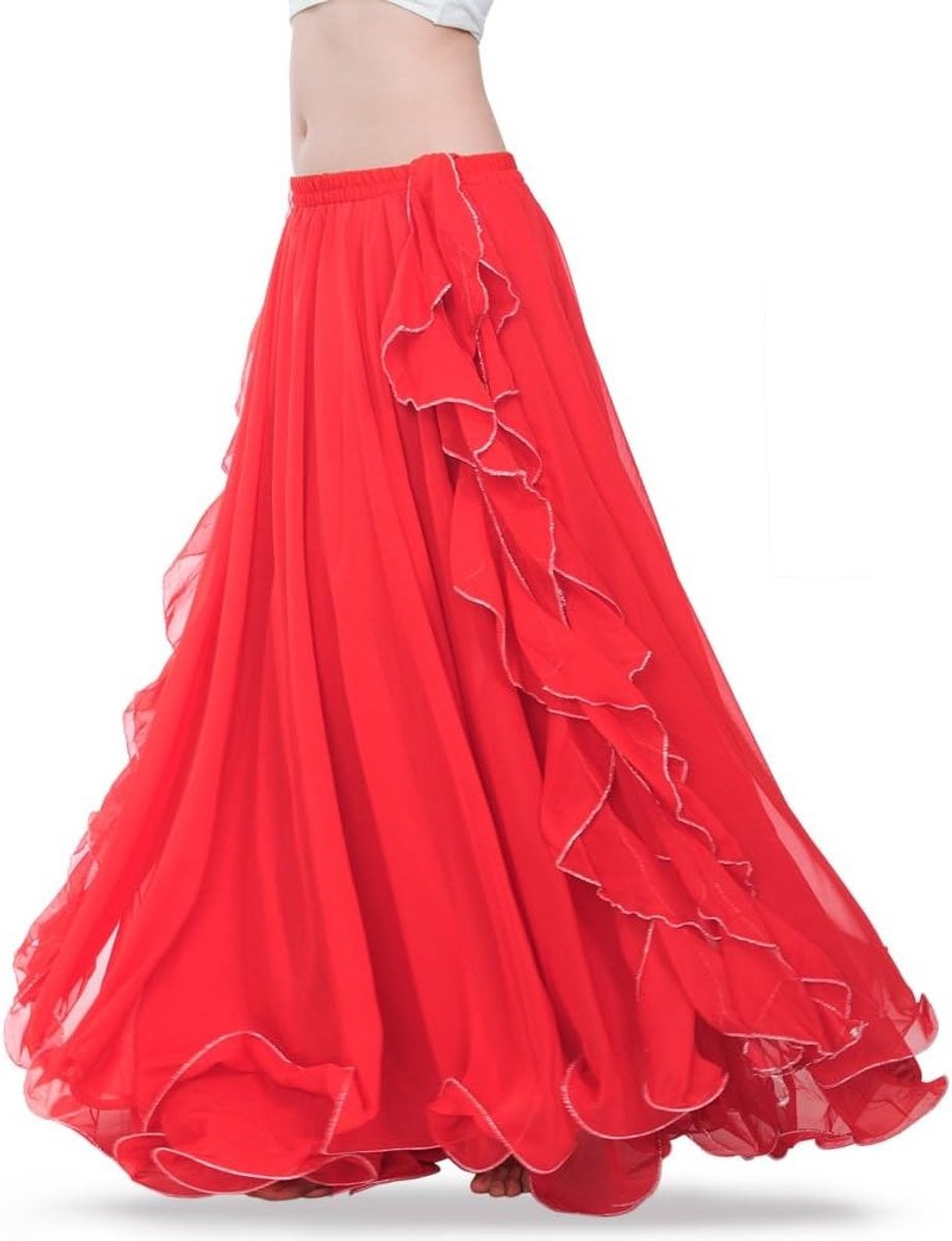 Belly Dance Kostuum voor Vrouwen met Chiffon Maxi Rok, Sexy Split en Flamenco Stijl voor Optredens en Danslessen