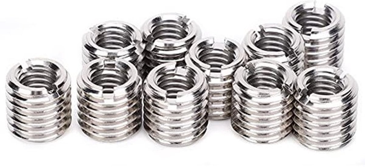 Set van 10 schroefdraadinzetstukken, M8 x 1,25 mm, plug M12 x 1,75 mm, reparatiemoer, binnendraad, schroefhuls, conversiemoer