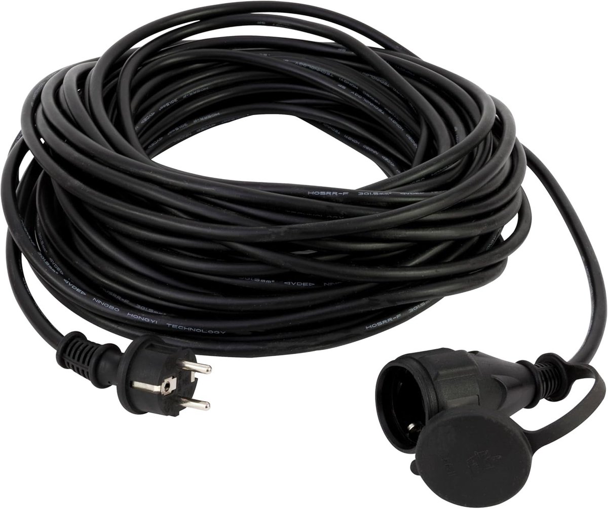 Verlengkabel Buiten - Zwart - 50 Meter - Waterbestendig - Voor Tuin en Camping