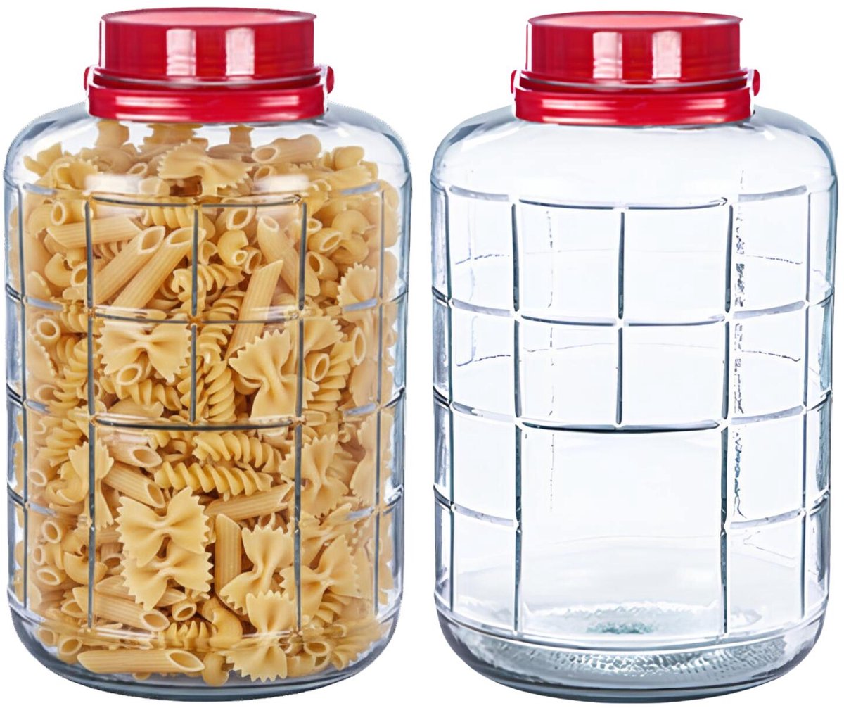 Alessandro XXL voedsel opslag container - 2x - glas - 18 liter - afsluitdop en hengsel - transparant/rood - Weckpotten - Opslagpotten - 27 x 42 cm