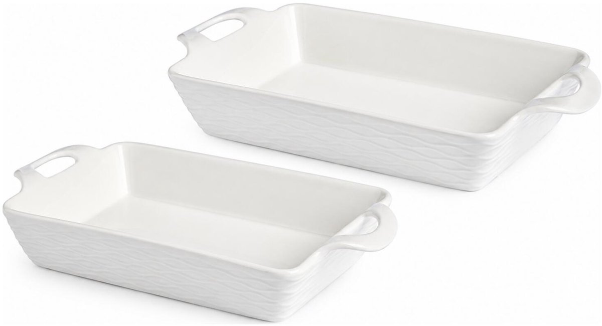 Vessia ovenschalen set - 2x - 32 en 36 cm - porselein - wit - rechthoek