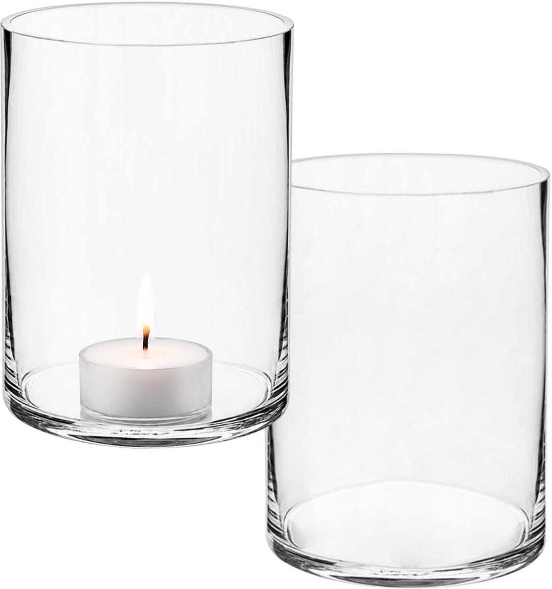 Alessandro theelichthouder / kaarsen houder - 2x - transparant glas - H16 cm - cilinder vorm