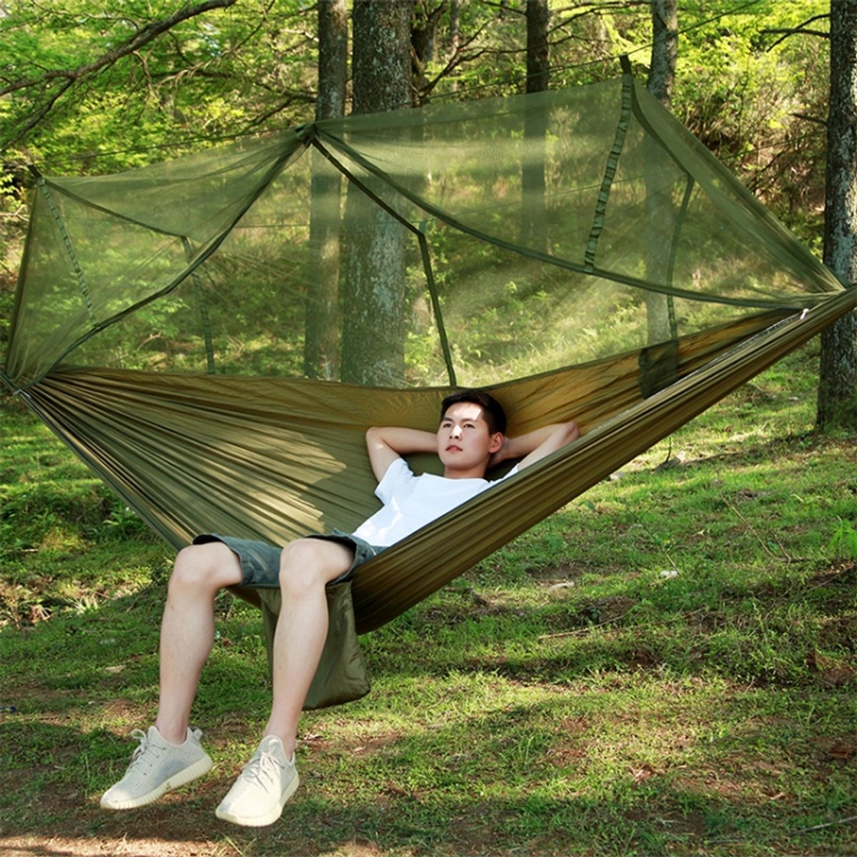 1-2 Persoon Outdoor Klamboe Parachute Hangmat Camping Opknoping Slapen Bed Schommel Draagbare Dubbele Stoel, 260 x 140 cm