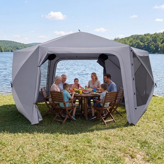 COSTWAY Pop-up paviljoen, 427 x 427 cm, tuinpaviljoen voor 10-12 personen - Partytent met 6 zijdelen en muggennetten, campingtent met draagbare roltas, voor tuin, terras en camping van Costway — afbeelding 5
