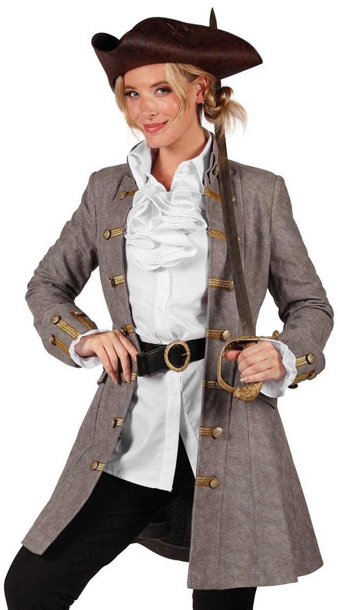 Piratenjas Dames - Piraten Kostuum Vrouwen - Grijs - Maat S