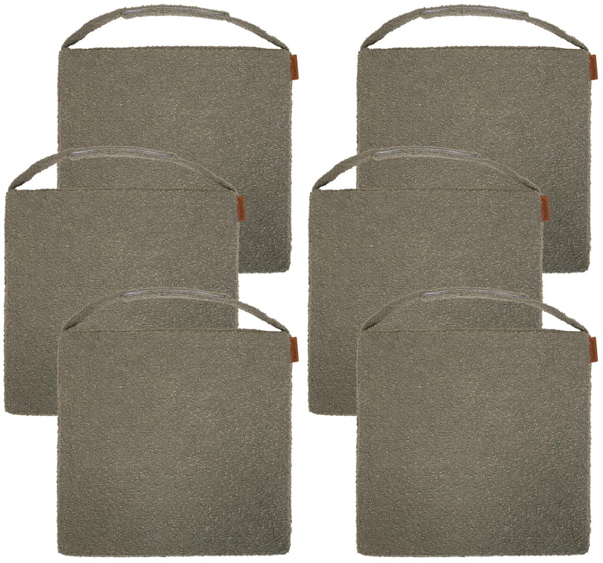 Hespiride stoelkussen Sofia - 6x - 40 x 40 x 4 cm - laurier groen - boucle - binnen/buiten