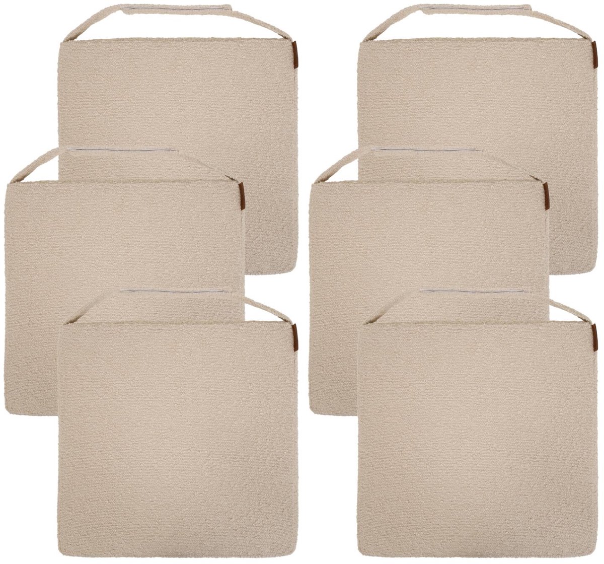 Hespiride stoelkussen Sofia - 6x - 40 x 40 x 4 cm - ecru - boucle - binnen/buiten