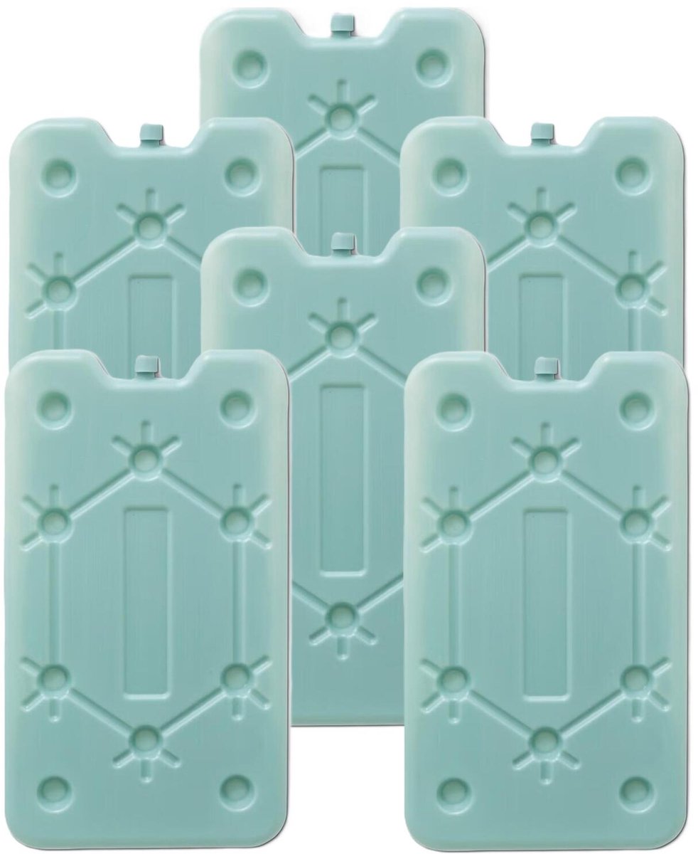 Platten koelelementen - 6x - aqua - polyethyleen - 400 gram - L25 x B14 x H1,5 cm