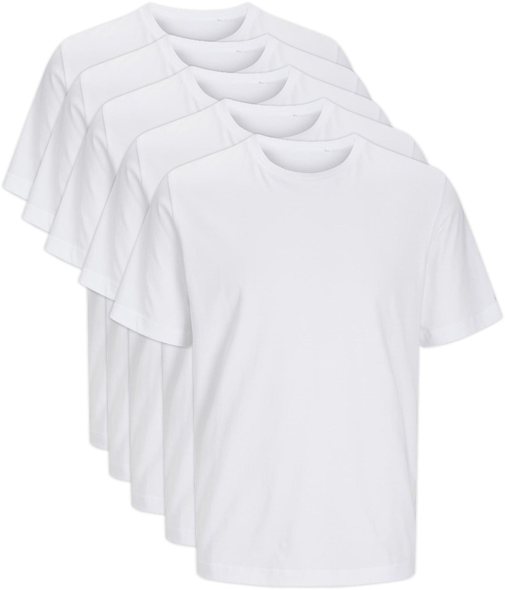 5 Pack - Jack & Jones Premium Soft Heren T-shirt - 100% organic Katoen - Ronde Hals - Wit S