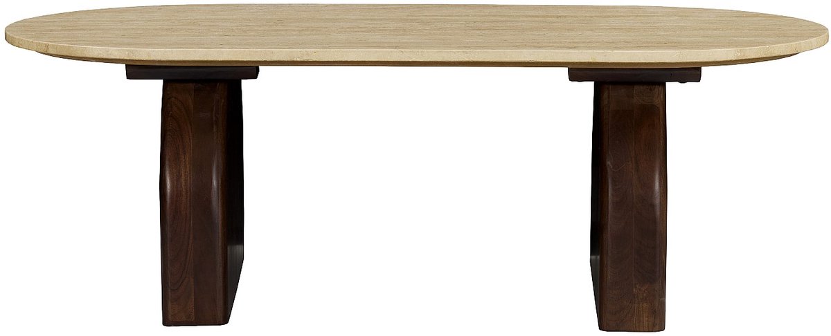 Vente-unique Salontafel in travertijn en acaciahout - Beige en donker naturel VORELIA