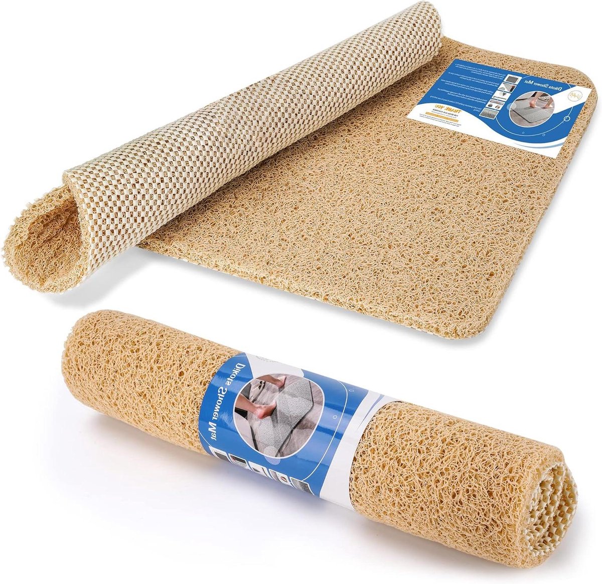 Zachte douchemat antislip 60 x 40 cm - Beige Loofah stijl - Wasbare en sneldrogende douchemat voor binnen en buiten