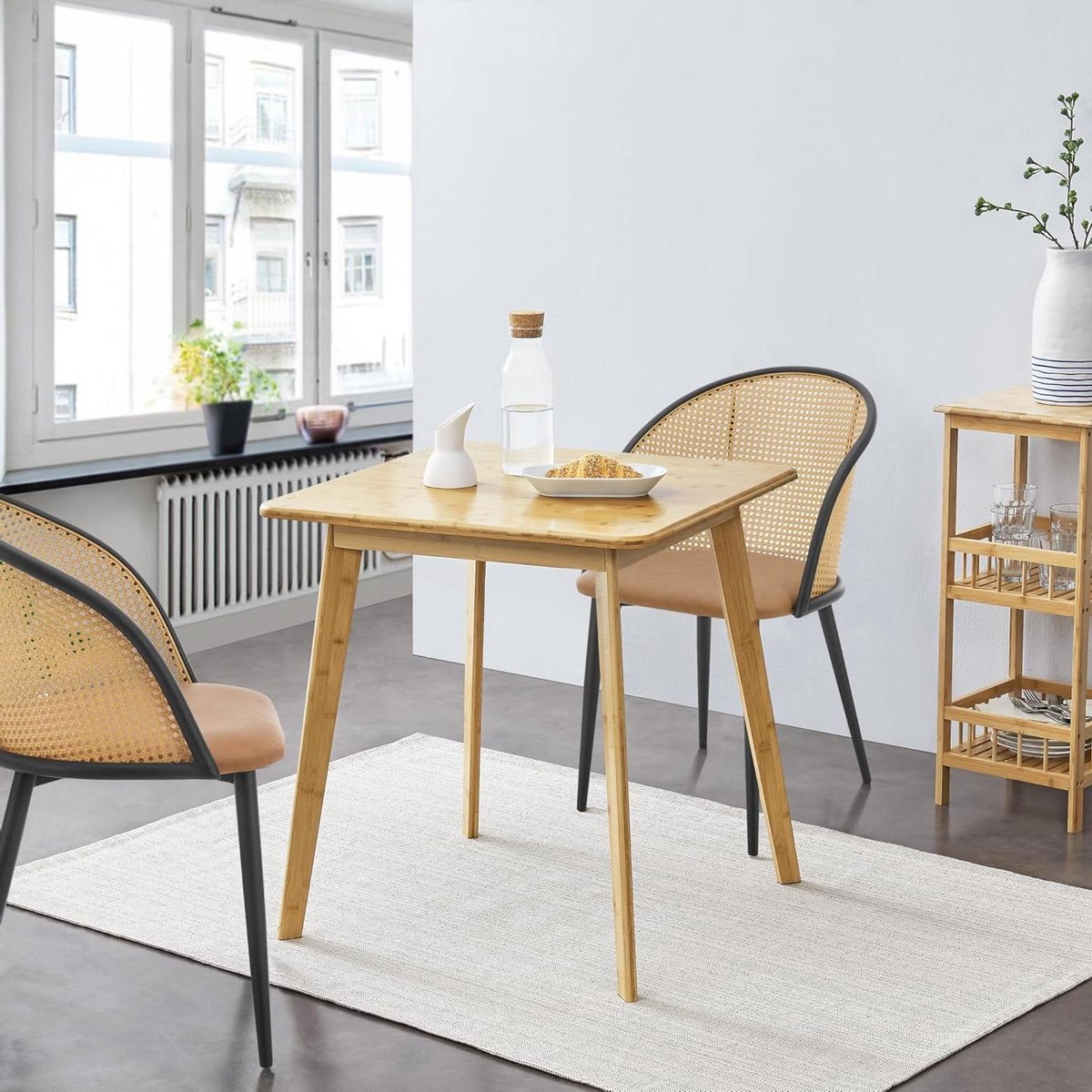 Eettafel Bamboe - Keukentafel Vierkant - Gezellig Tafelen - Natuurlijk Materiaal - 70x70x75 cm - Houtkleurig