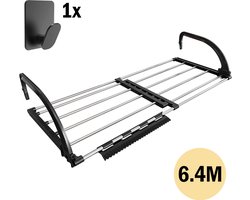 PLAY IT Droogrek Uitschuifbaar XL Zwart - 6.4 Meter drooglengte - Wasrek Inklapbaar