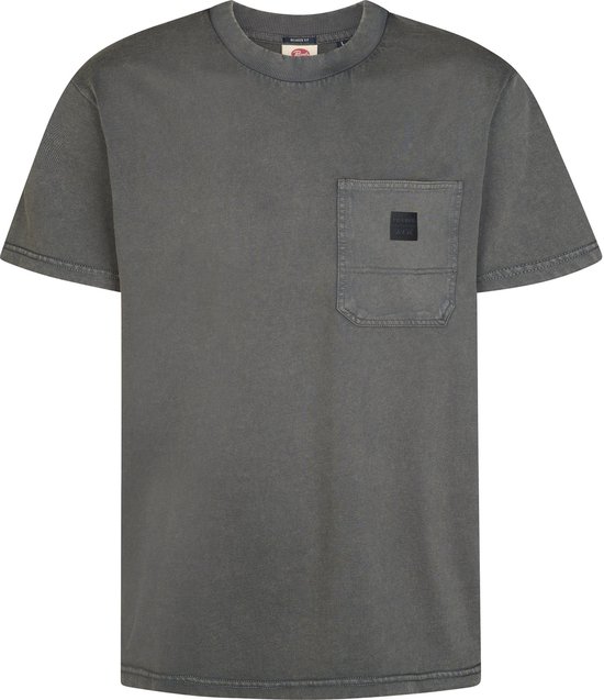 Donkergroen T-shirt met korte mouwen, borstzakje met label.