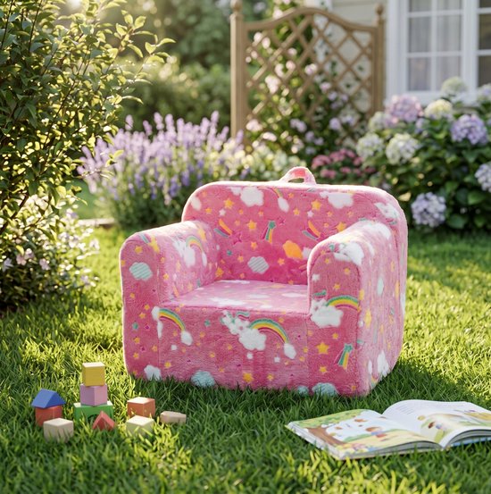 OKWISH Fauteuil 64 x 49 x 49 cm - Kinderfauteuil Met Armleuningen, Draaghengsel En Afneembare Hoes - Voor Slaapkamer Of Speelkamer - Stof - Rose van okwish — afbeelding 4