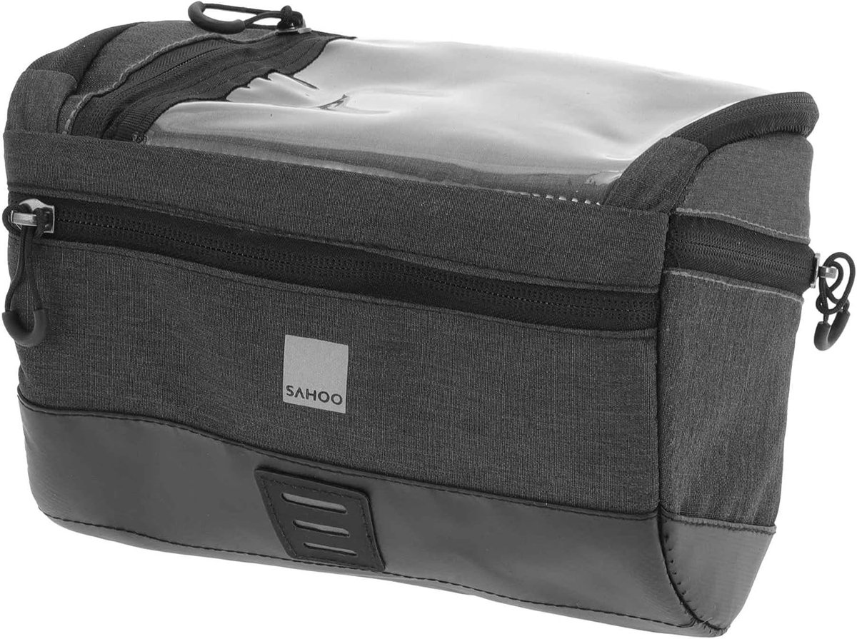 Fietsstuur tas met reflecterend voorvak van polyester voor mountainbike en racefiets, grijs/zwart, waterdicht en stevig ontwerp