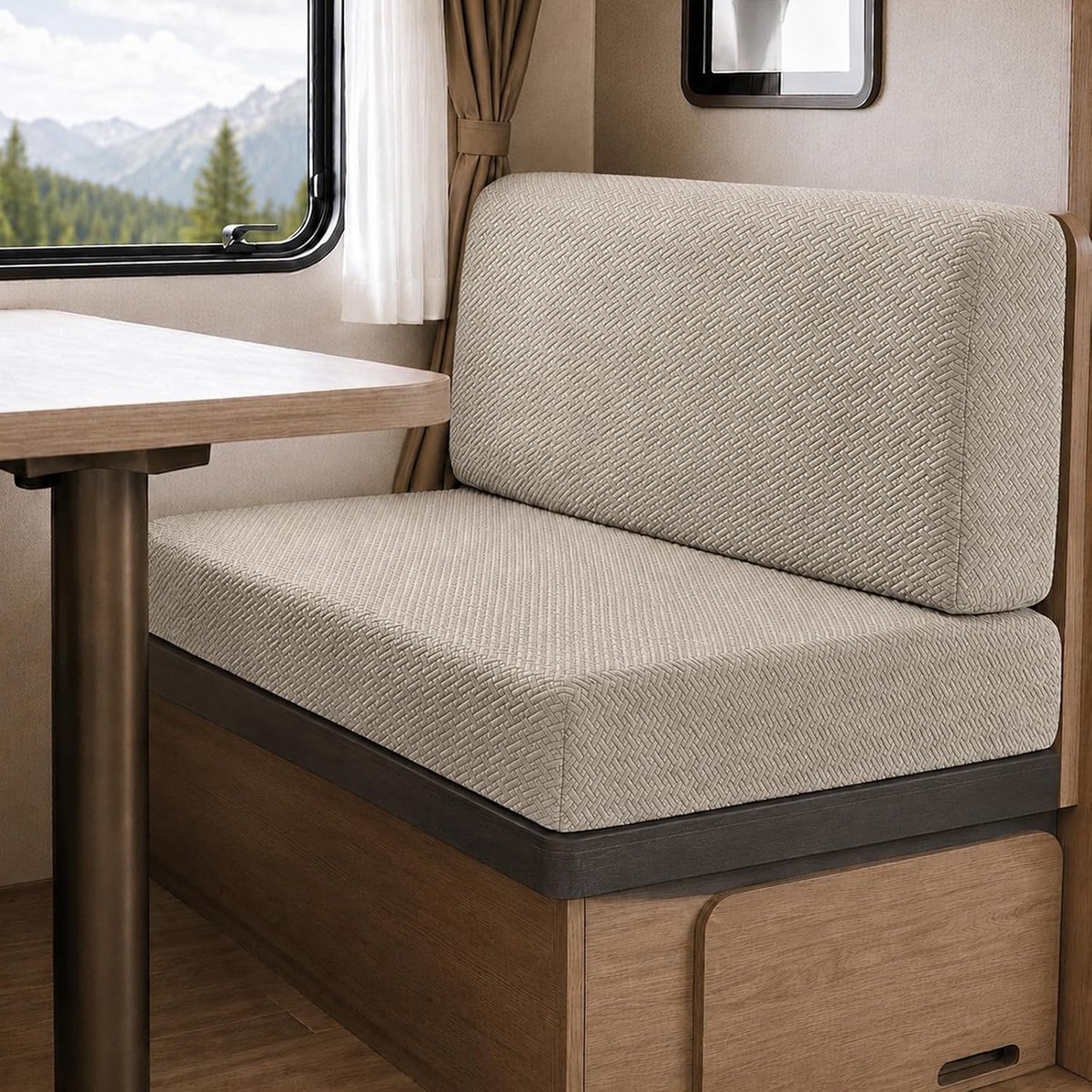 Set van 2 Elastische Jacquard Kussenslopen voor Caravan en RV, Inclusief Rugleuning- en Stoelkussens, Verstelbaar met Bandjes, Khaki