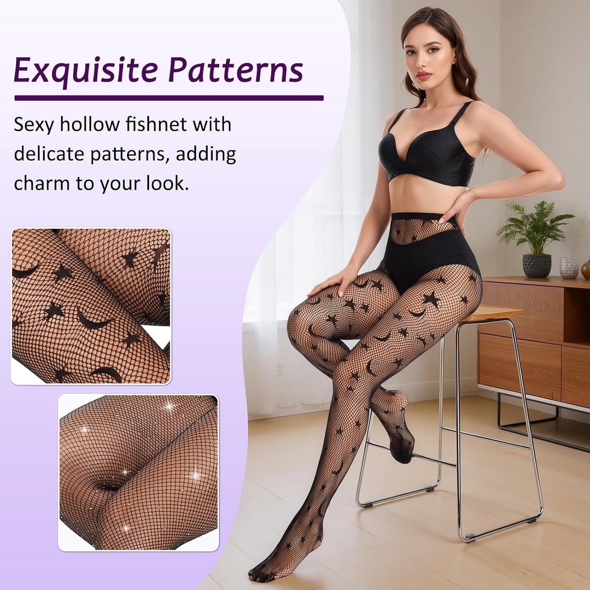 2 Paar Dames Visnet Kousen met Patroon - Sexy Elastische Hoge Sokken voor Feest, Cosplay en Halloween