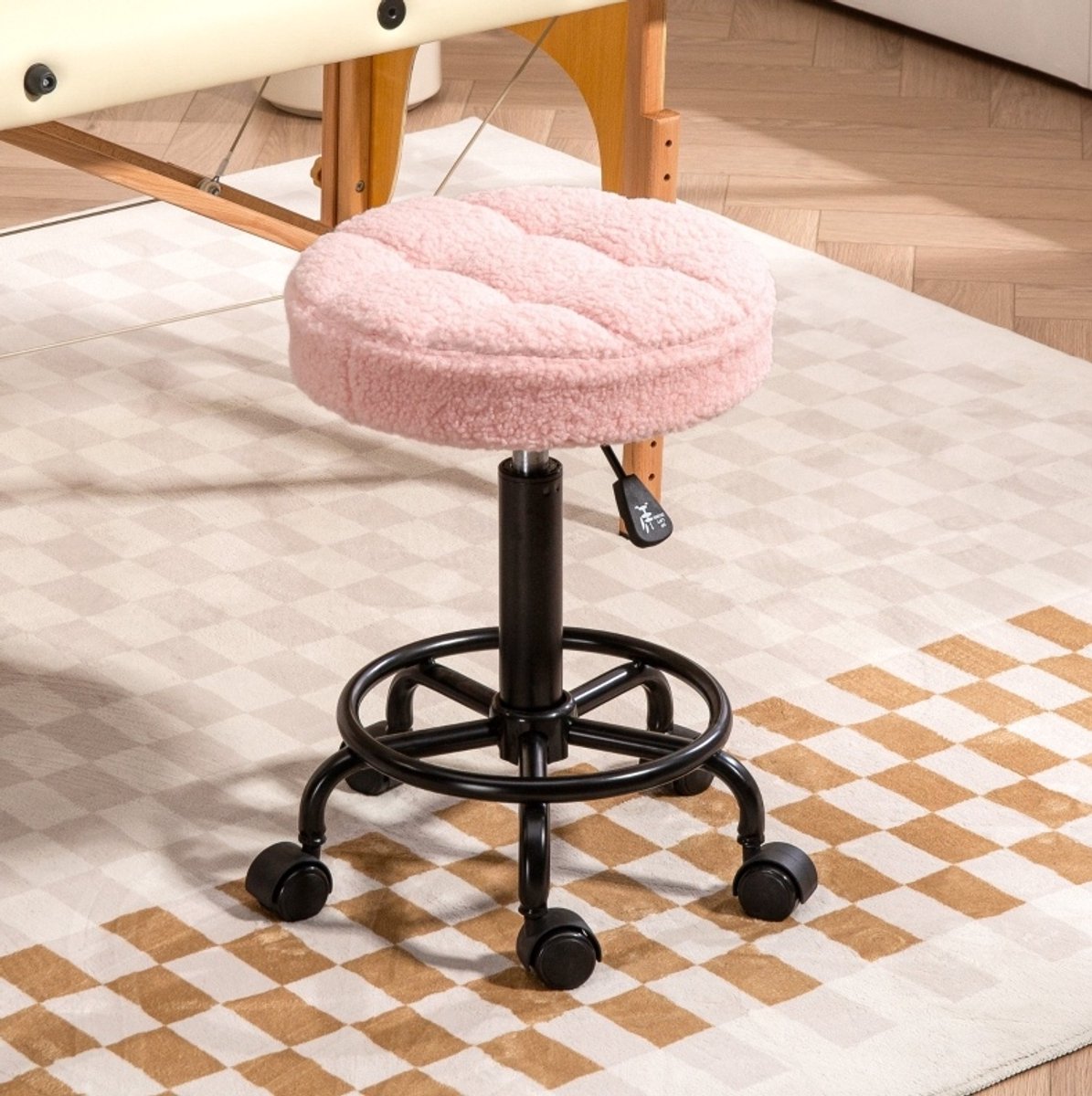STILVORA Bureaukruk 50-66 Cm - Hoogteverstelbaar En 360 Graden Draaibaar Met Wielen - Voor Kantoor En Salon - Polyester - Roze