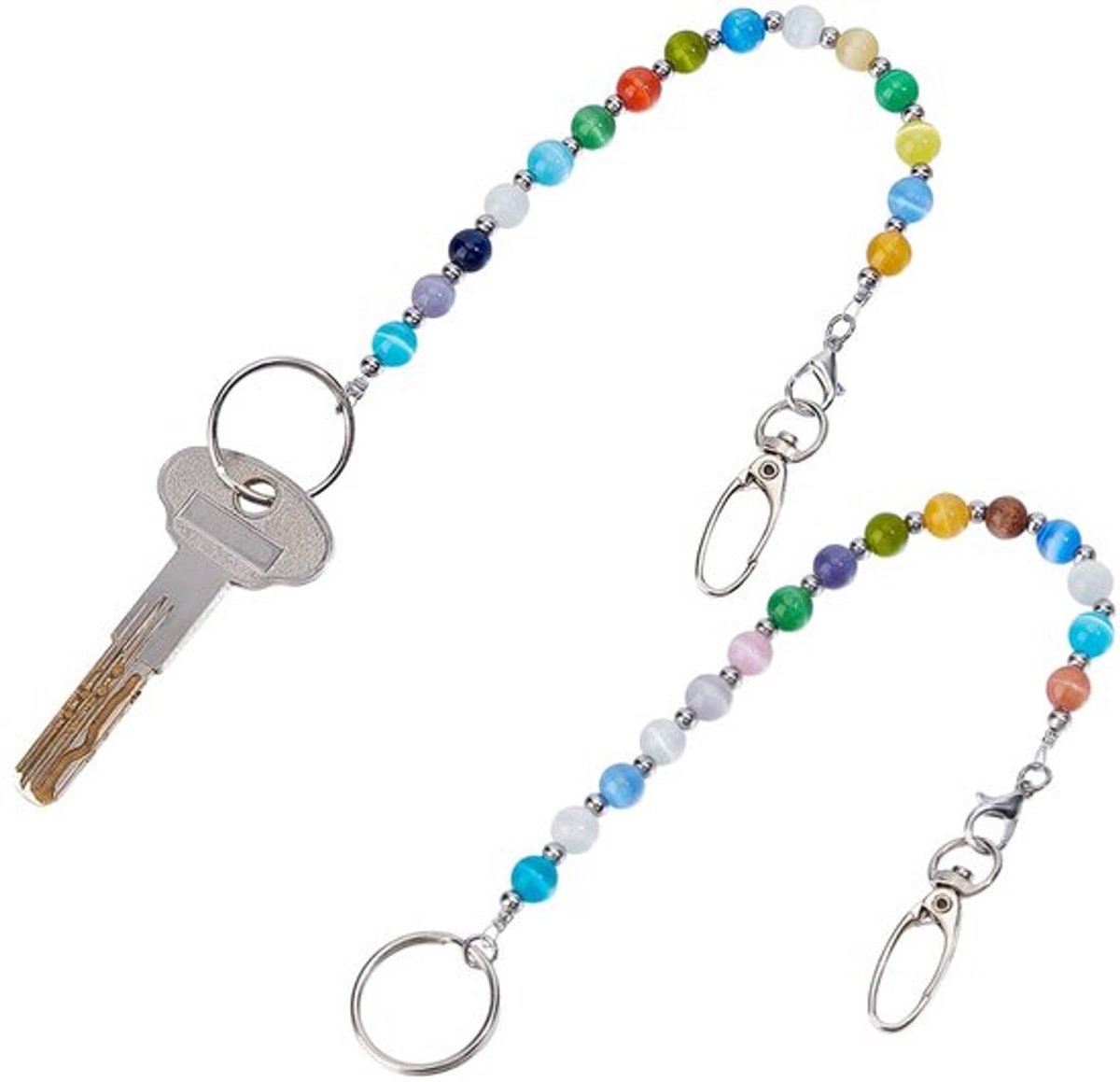 2-delige Sleutelhanger, 28cm Dames Beaded Riem Ketting Organizer Met Kattenoog Parels En IJzeren Haak