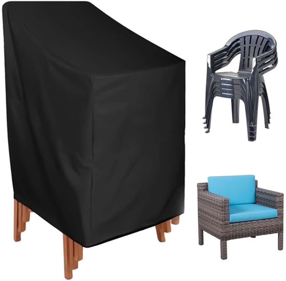 Tuinstoel Bescherming, 64 x 64 x 70/120 cm, 210D Oxford Polyurethaan, Weerbestendig, Waterdicht, Winddicht, Bescherming voor 4-6 Stoelen