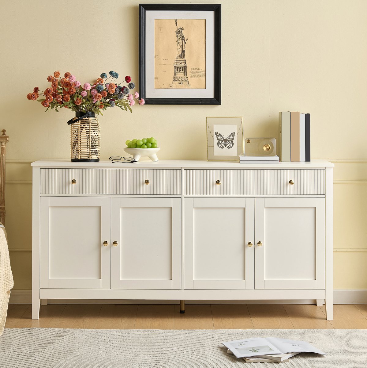 STILVORA Dressoir - Moderne Opbergkast Met 2 Lades En 4 Deuren - Voor Keuken Eetkamer En Woonkamer - MDF - 160x40x82 Cm - Wit